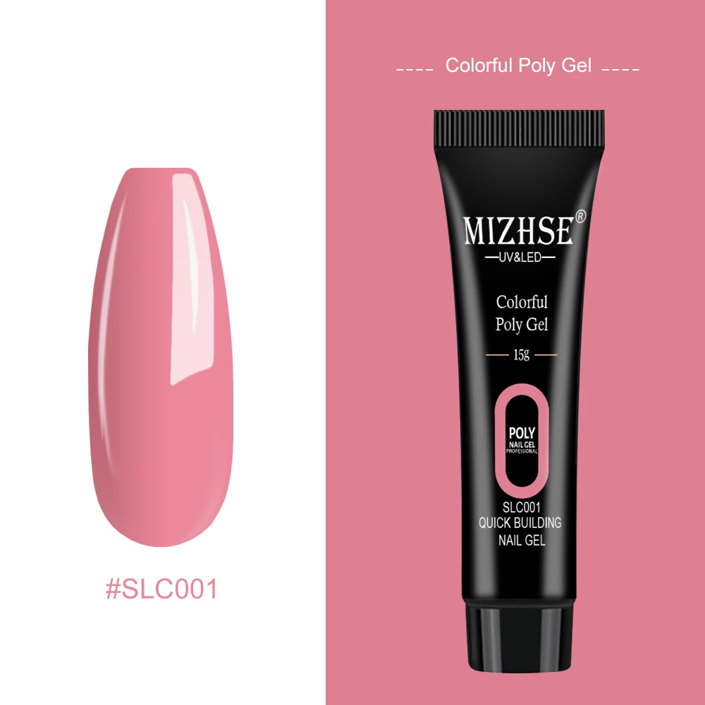 SLC001-15G MIZHSE, 30 г/15 г, цветной полигелевый удлинитель для пальцев, 12 цветов, быстростроительный гель, Ультрафиолетовый твердый строительный полигелевый лак для ногтей - Цвет: SLC001-15G