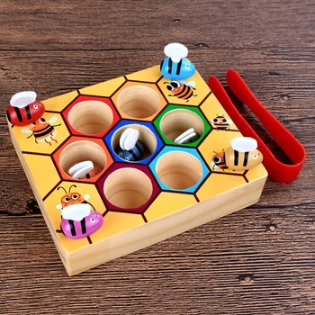 

Children Clip Beehive Games Intelligence Color Cognition Toys Clip Small Bee Toy Wooden Early Childhood Education Tools