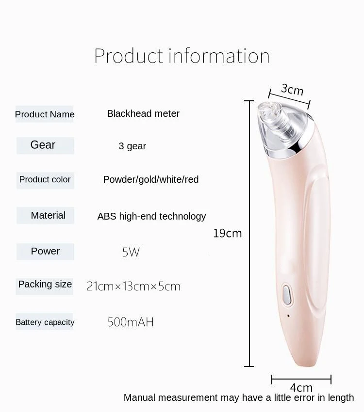 Электрический вакуумный прибор для ухода за кожей, для удаления угрей, удаления прыщей, инструмент для вакуумного всасывания, для очистки лица с 4 сменными наконечниками