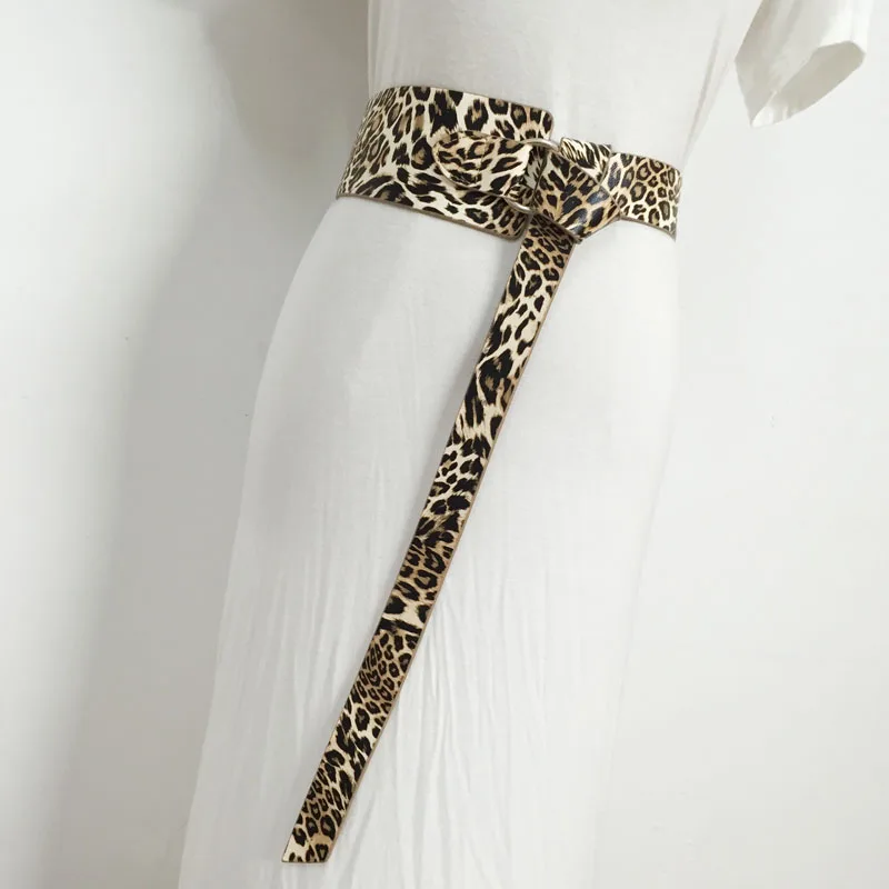 leopard Женский сексуальный Леопардовый пояс, асимметричный, черный, искусственная кожа, длинный ремень, дизайнерский бренд, короткий пояс, Осень-зима, коричневый - Цвет: leopard