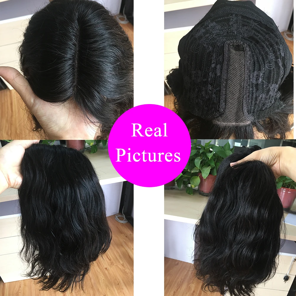 FAVE Natural Wave Lace Front Human Hair Wigs Brazilian Remy Hair Shoulder-length Wigs Pre-Plucked Lace Part for Black Women