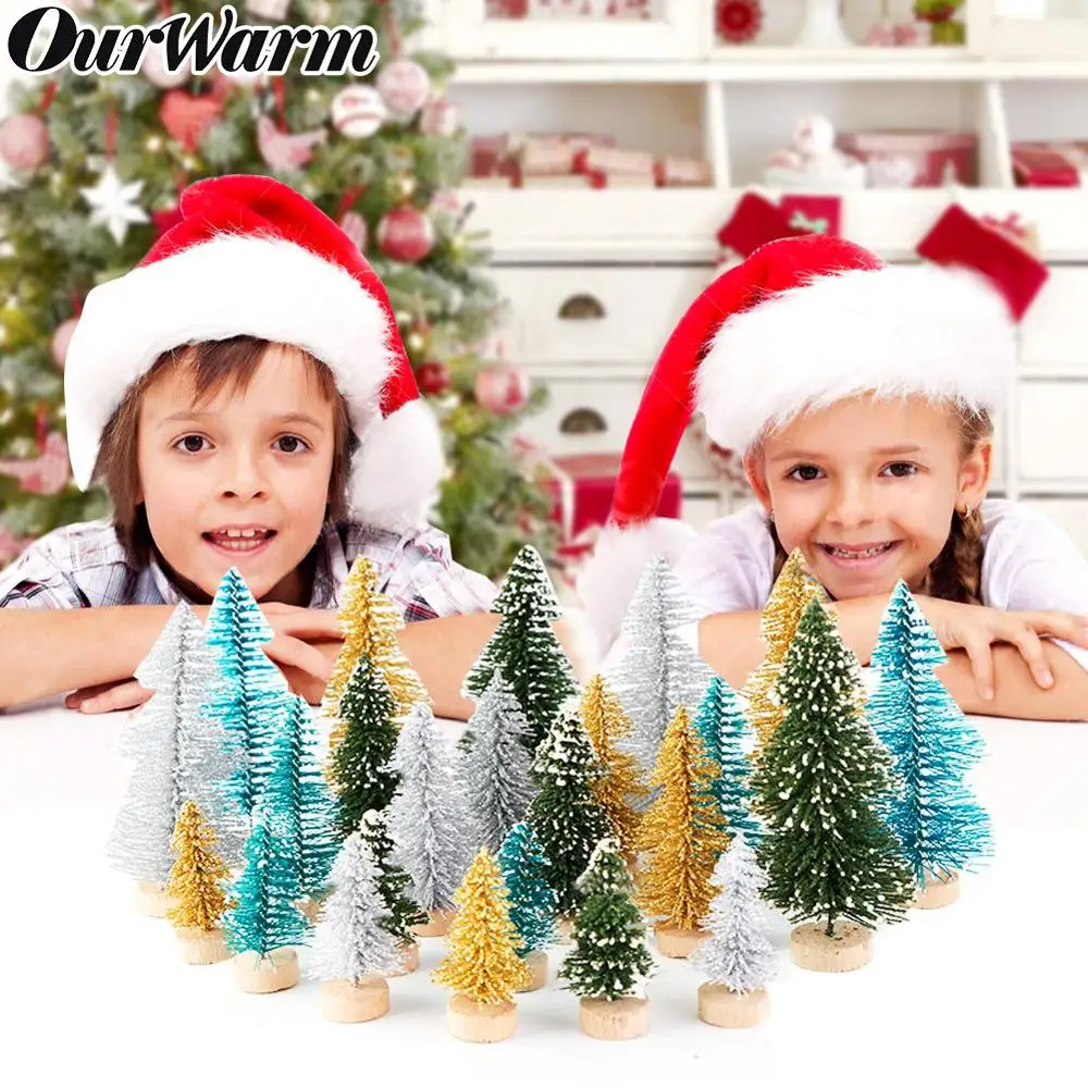 

OurWarm 24pcs Mini Christmas Tree Small Pine Tree Desktop Decoration for Home New Year Gifts Merry Christmas Party Decoration
