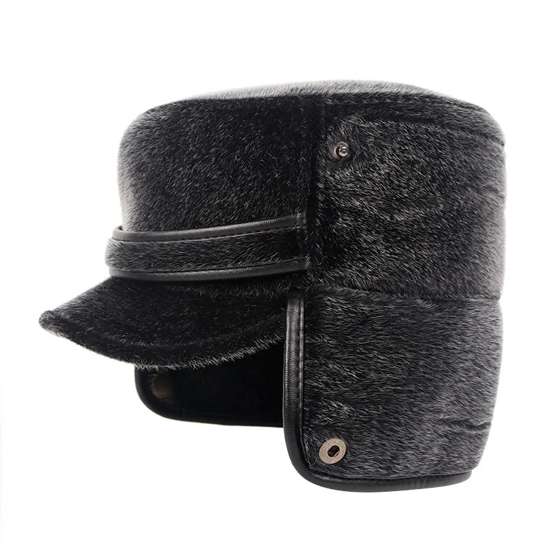 

Мужская зимняя теплая шапка-бомбер с защитой ушей, мужские высококачественные меховые шапки для снега из овечьей шерсти