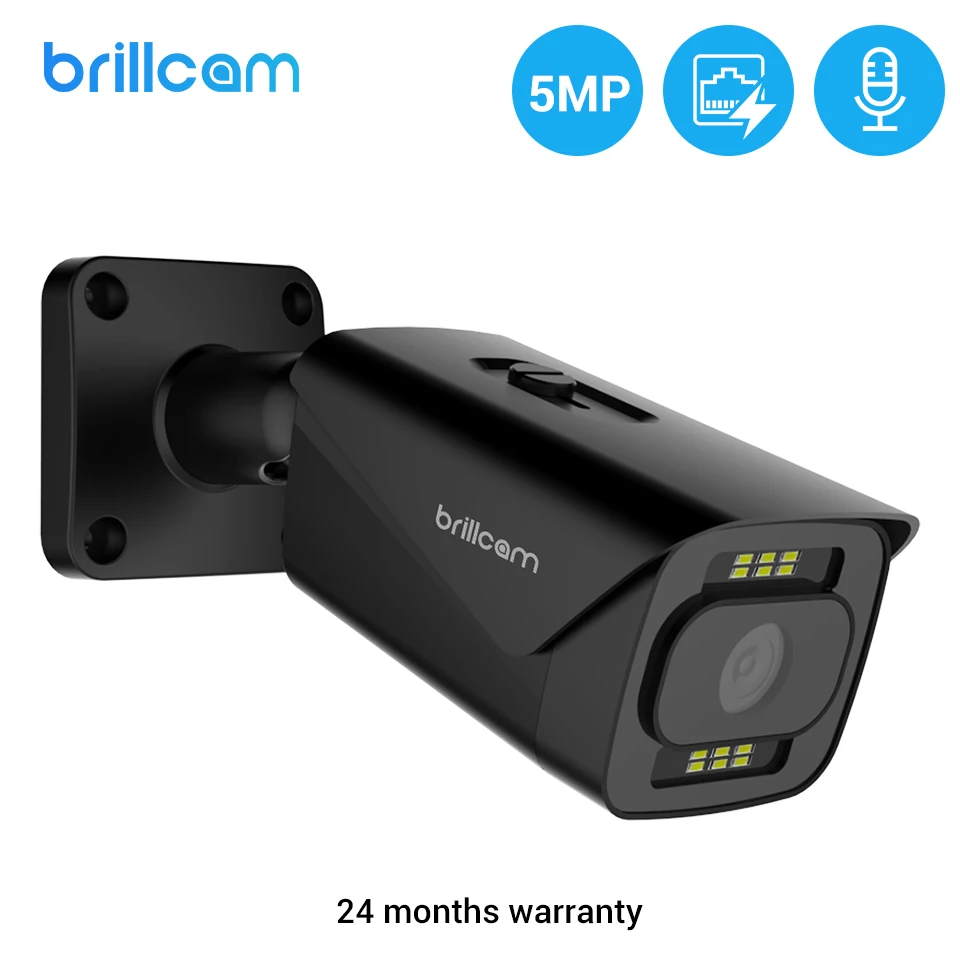 Brillcam 5MP POE IP camera Outdoor Color Night Vision Human Detection SD Card Slot Built-in Microphone Bullet Smart IP camera