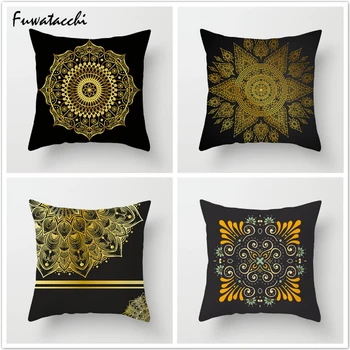 

Fuwatacchi Floral Style Printed Cushion Cover Black Gold Throw Pillows Mandala Pillow Cover Decorative Pillowcase for Home Sofa