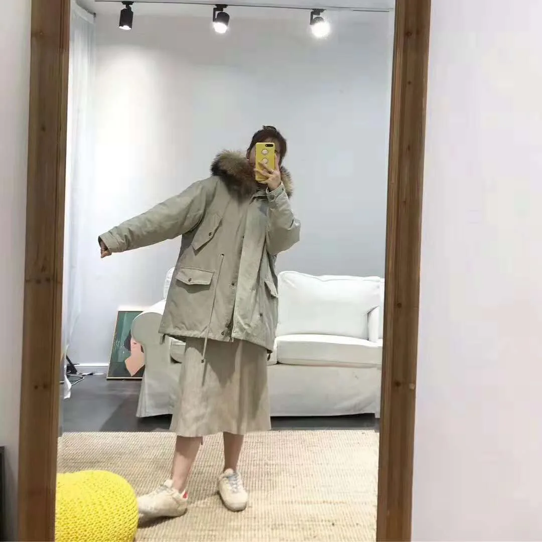 Куртка-пуховик Для женщин средней длины Slim Fit для похудения Универсальный зимний пуховик с капюшоном, большой меховой воротник утепленное большое пальто с Размеры модное пальто