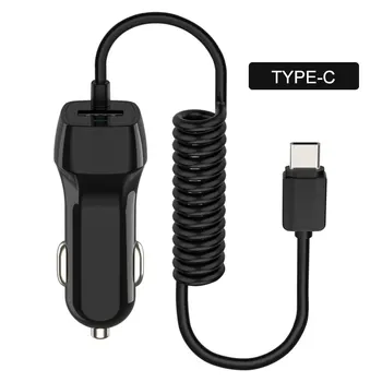

Two-in-one car charger 5v2.4A car charger with spring line car USB quick chargercar charger with cable car electric
