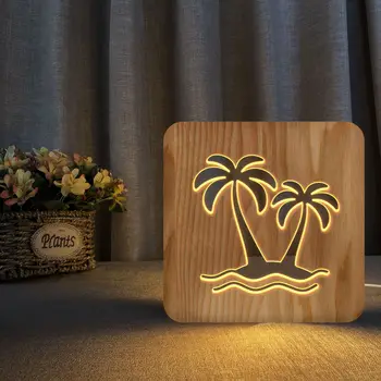 

Popular Gifts Coconut Tree Wooden Lamp Table Lamp Night Light Christmas Decorations for Home