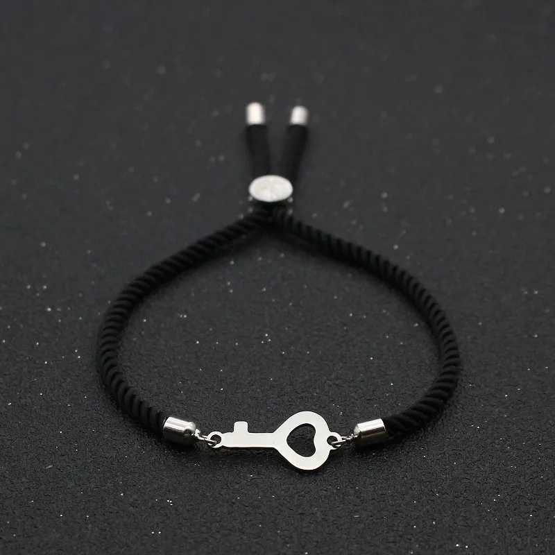 

Cute Bear Stainless Steel Silver Colour Key Charm Bracelet Simple Adjustable Couples Friendship Bracelets For Women Men Jewelry