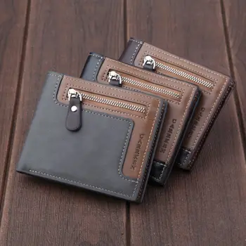 

Men Wallet Short Bifold PU Leather Clutch Purses Fashion Vintage Multifunction Coin Bag Zipper Small Money Purses Clip