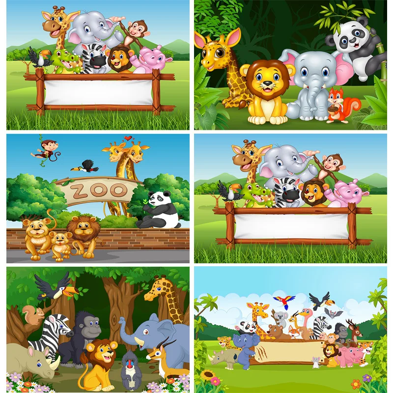 

SHUOZHIKE Vinyl Cusrtom Photography Backdrops Cartoon Animals Zoo Kids Baby Birthday Theme Photo Studio Backgrounds YAXU-204