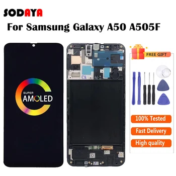 

AMOLED For Samsung Galaxy A50 A505LCD A505DS A505F A505FD A505A LCD Display Touch Screen Digitizer Assembly With Frame