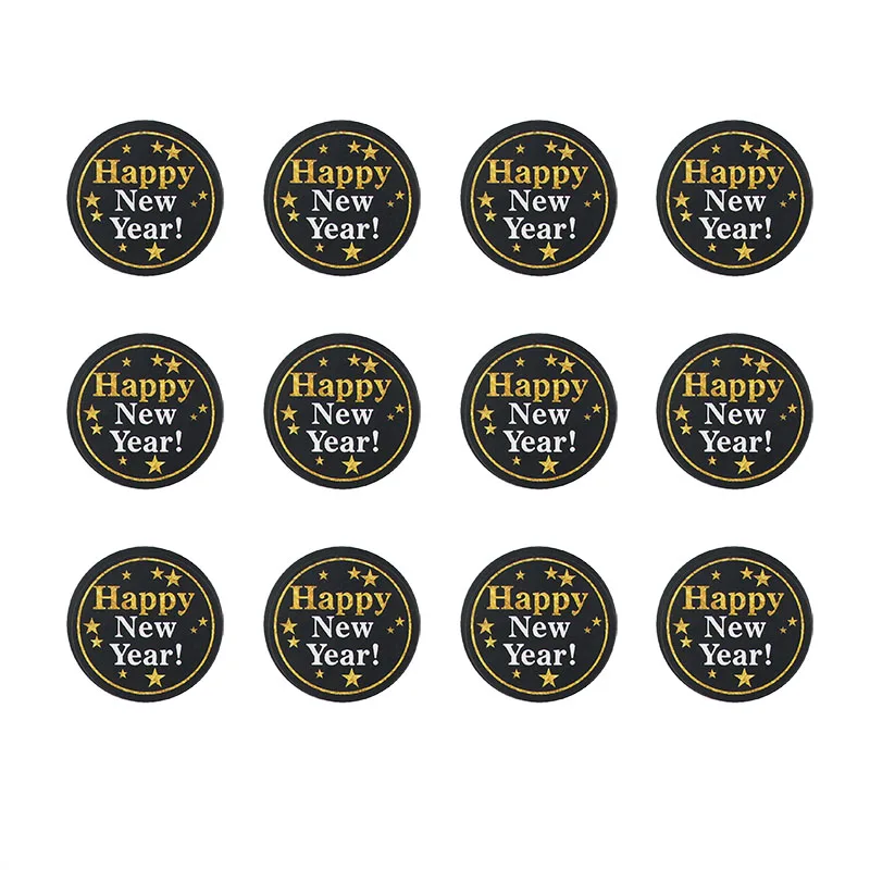 60pcs Gold Black Happy New Year Stickers Paper Adhesive Packaging Sealing Label Kraft Sticker Gift Stickers 2020 New Year Decor