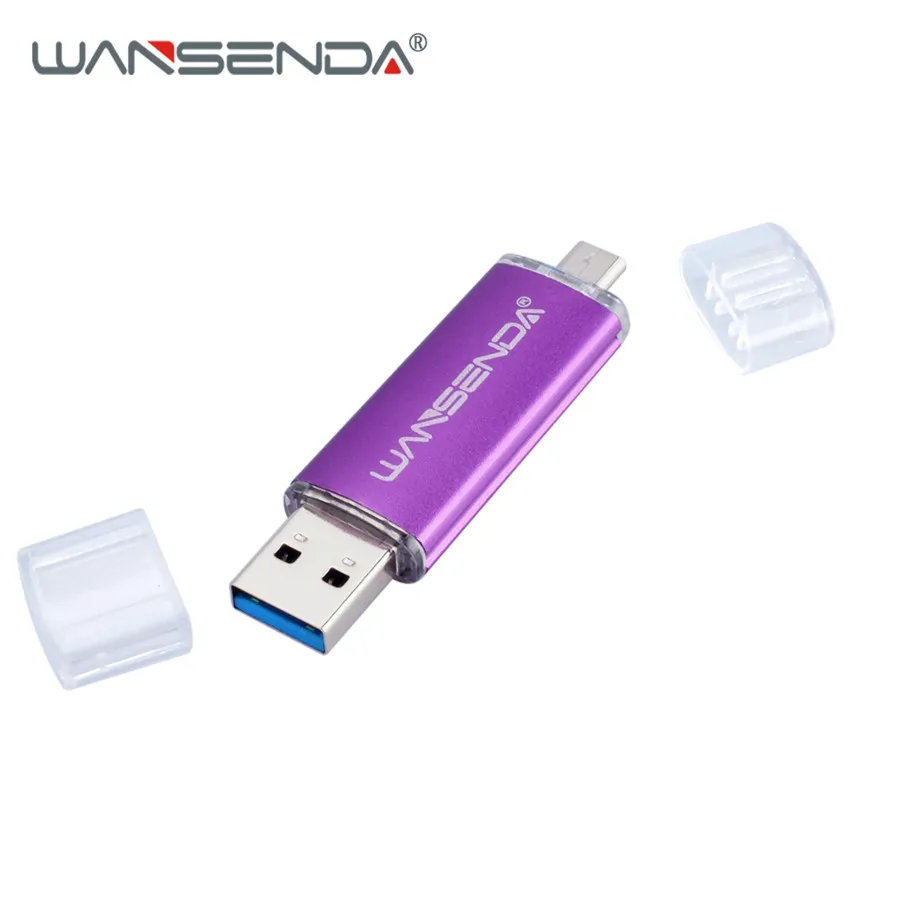 WANSENDA, двойной OTG USB флеш-накопитель для Android/PC, флеш-накопитель, 16 ГБ, 32 ГБ, 64 ГБ, 128 ГБ, 256 ГБ, флешка, USB 3,0, карта памяти, флеш-накопитель - Цвет: Фиолетовый