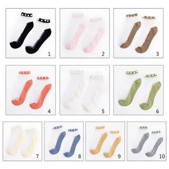

Japanese Women Summer Transparent Glass Fiber Ankle Boat Socks Faux Pearl Beaded Top Sweet Candy Color Thin Hosiery