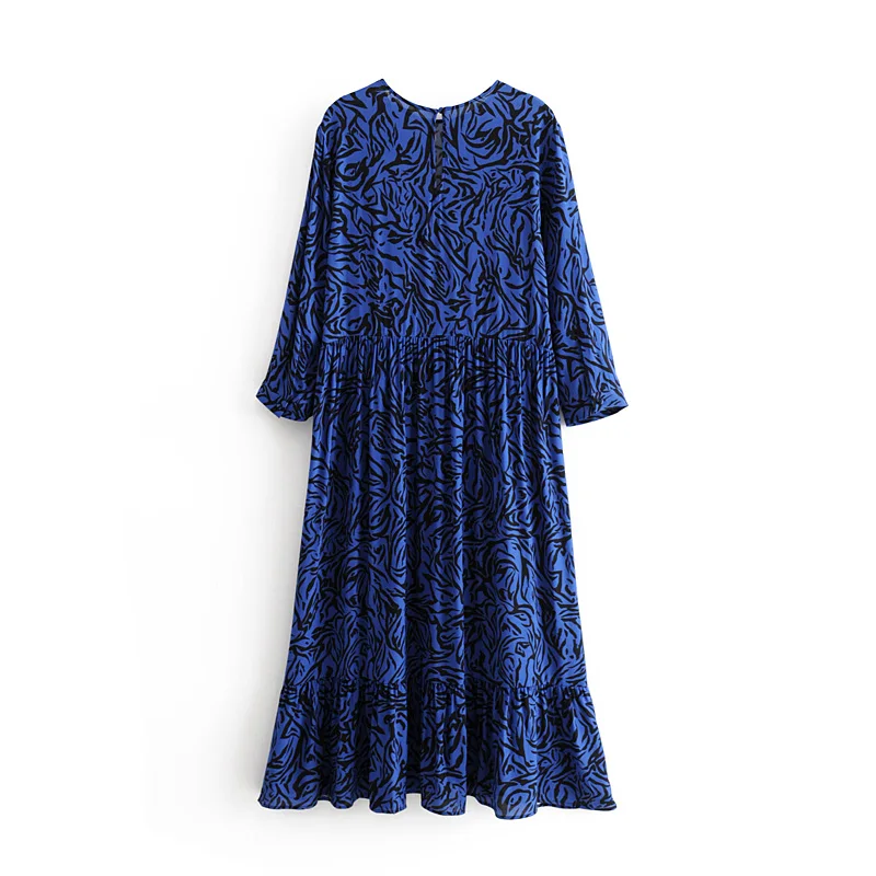 Star firefly autumn new fashion Za dress women casual elegant round neck loose animal print draped long dress female