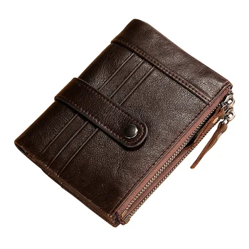 

RFID Anti-thift Wallet Men Leather Double Zipper Coin Purse Business ID Card Holders Male Genuine Leather Cowhide Money Bags Man