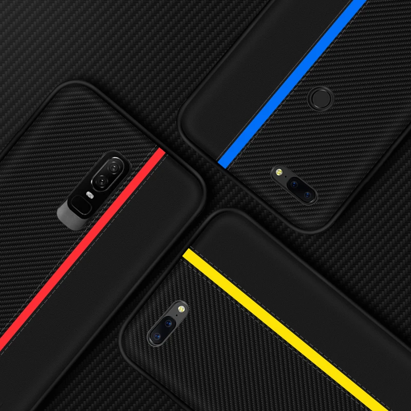 cheap For Oneplus 7 Pro Case Luxury Karbon Fiber Original Leather Silicone Shockproof Back Cover For Oneplus 7 6 5 One Plus 5T 6T Case