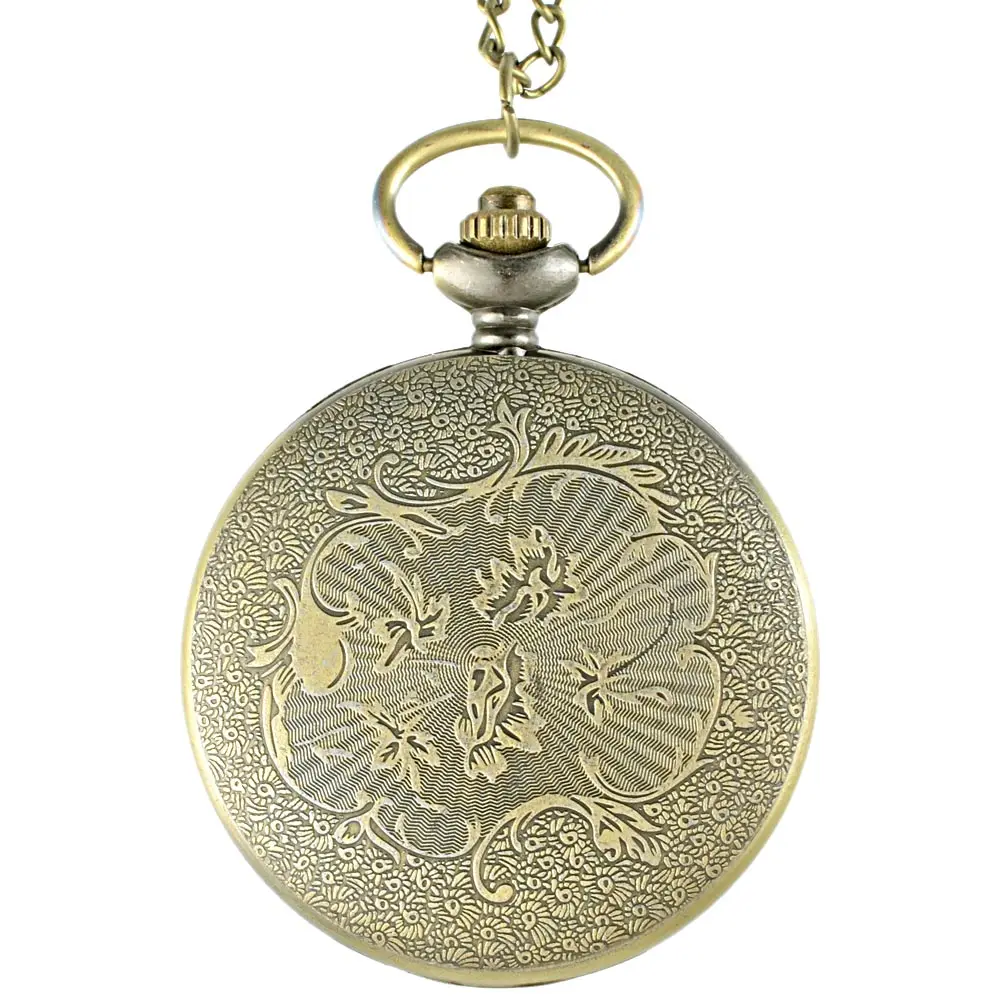 IBEINA Vintage Bronze Steampunk Dragon Quartz Pocket Watch Classic Men Women Necklace Pendant Gift