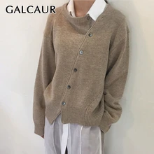 GALCAUR трикотажные ассиметричные женские свитера с асимметричным воротником и длинными рукавами, свободные корейские кардиганы, женские осенние модные новые
