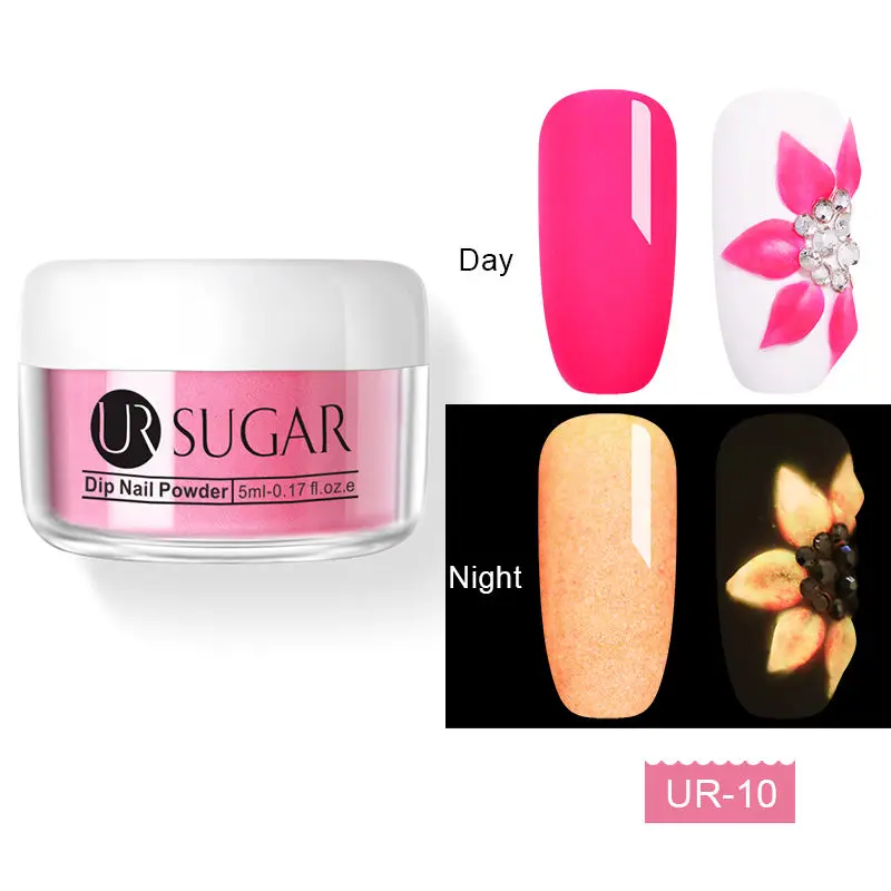 Прозрачный Ur sugar 5 мл флуоресцентный Dip порошок для ногтей 3 в 1 акриловый порошок для украшения ногтей светящийся в темноте натуральный сухой без лампы - Цвет: Прозрачный