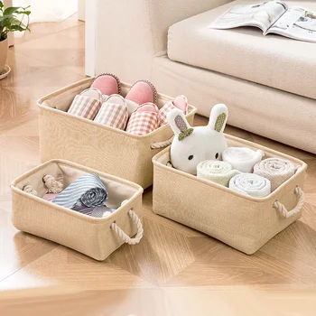 

Cotton Linen Storage Basket with Handle Home Organization and Storage Snacks Skincare Sundries Storage Organizer Finishing Box