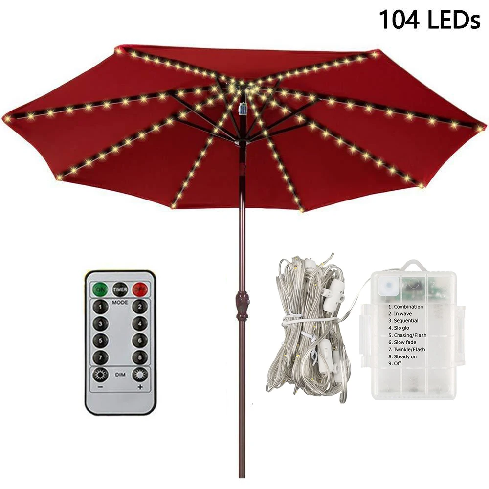 104 LED Garden Umbrella Light Outdoor Waterproof IP67 AA Battery/Solar Powered Lamp String for Garden Patio Fairy Decorative night light for bedroom Night Lights