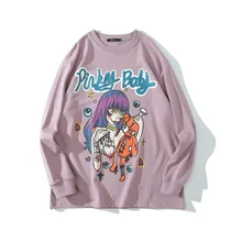 

Autumn And Winter New Casual Daily Graffiti Pullover Loose Sweater Student Cartoon Print Female Japanese Bottoming Shirt Top