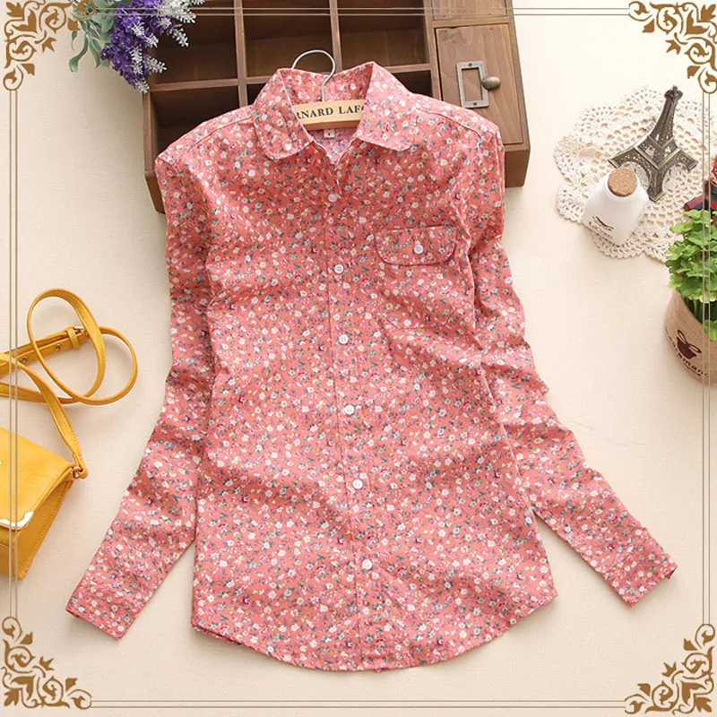 

Cotton Floral Print Women Blouses Turn Down Collar Office Shirt Blouse Shirt Casual Ladies Tops Female Blusas Roupas Femininas