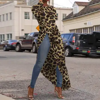 

Irregular Tops Long Shirts Women Vintage Long Sleeve Leopard Printed Blouse VONDA 2020 VONDA Casual Party Tunic Plus Size