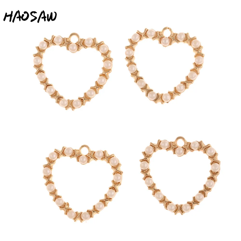 

HAOSAW 22*23MM 6Pcs/Lot Heart Cross Charm/Imitation Pearl Pave Jewelry/Hand Made Earring Findings/Handmade Jewelry Charm