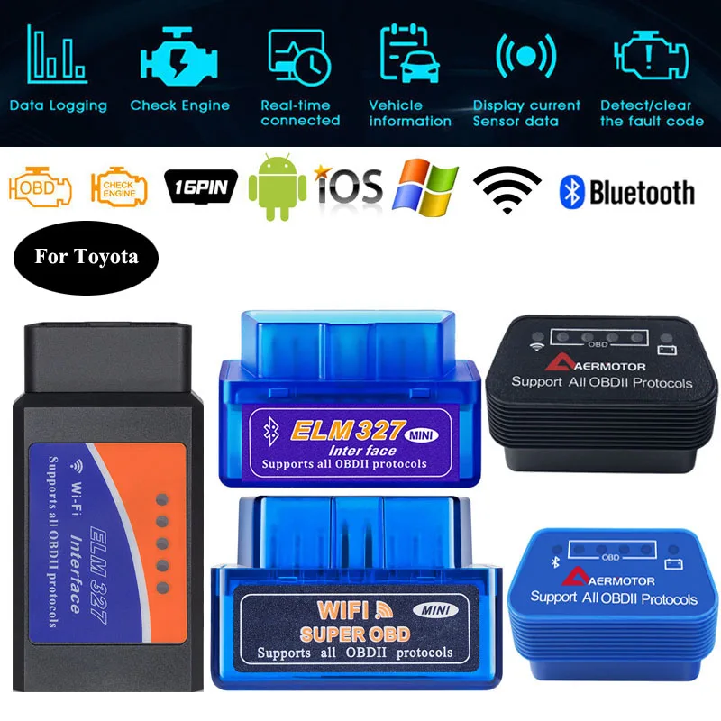 Диагностический сканер для Toyota Corolla RAV4 Auris Yaris Land Cruiser Prado WIFI ELM327 OBD2 Bluetooth
