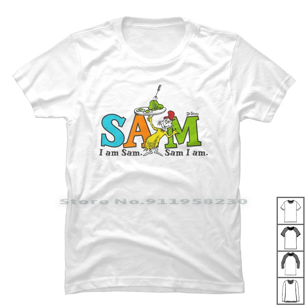 Maglietta Green Eggs And Ham Sam, Maglietta Am Sam 100% Cotone Verde I Am Sam Ham Egg Us Hi Eu Am