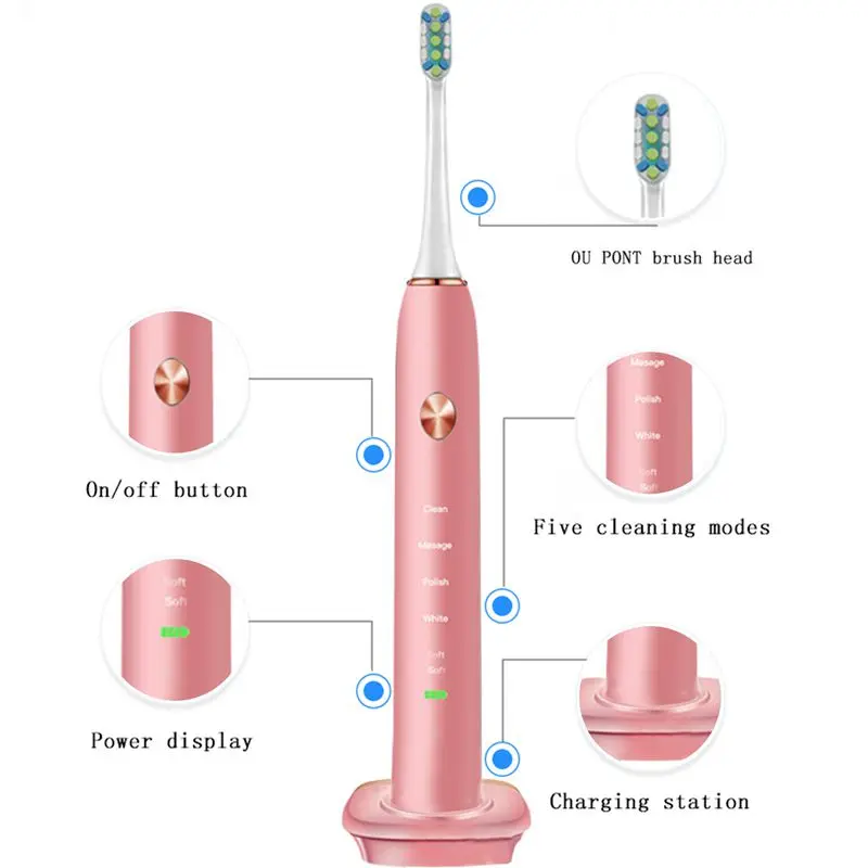 USB Induction charging electric toothbrush,Adult sonic vibration electric toothbrush,IPX7 waterproof electric toothbrush(ESD9000 USB Induction charging electric toothbrush,Adult sonic vibration electric toothbrush,IPX7 waterproof electric toothbrush(ESD9000