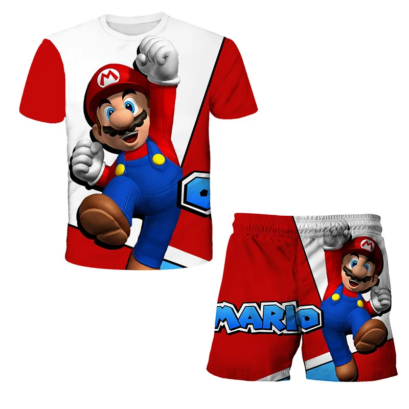 Children Sets Tops+Pants Super Mario T Shirt Girls Tees Kids Shorts Sport Suit Baby T-shirt 4 5 6 7 8 9-14 Years M02 | Детская одежда и