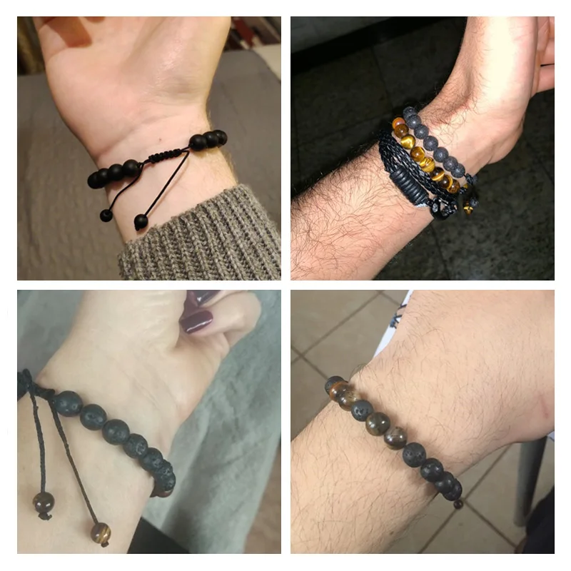 Stone Bead Bracelet Tiger Eye Stone Braided Bracelet Couple Distance Charm Yoga Jewelry Gifts