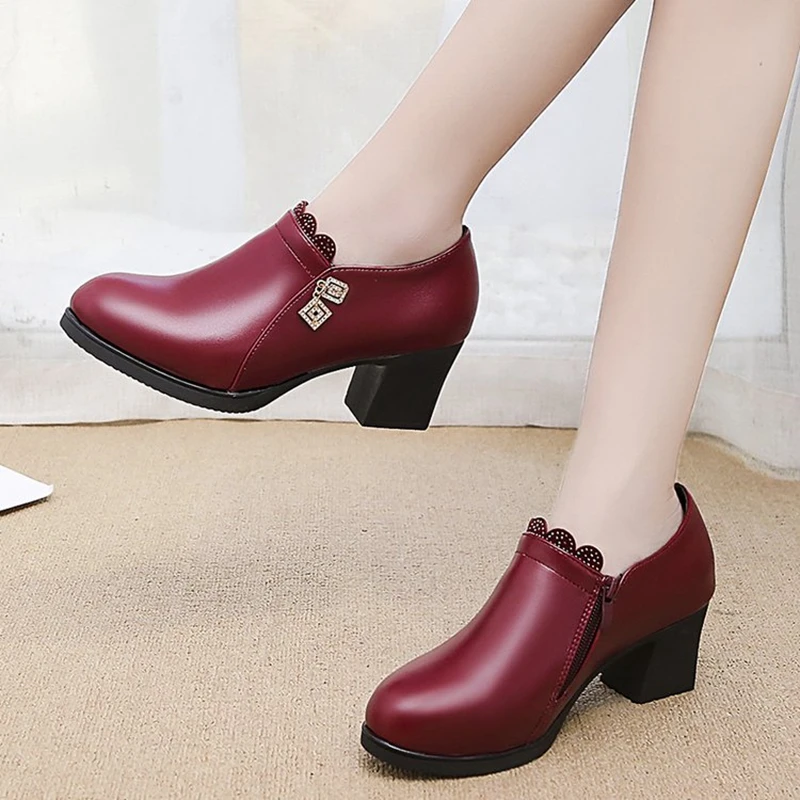 Women Shoes 2020 Spring Autumn Women Leather High Heel Pumps Shoes Lady Med Heels Office Shoes Female Dress Shoes