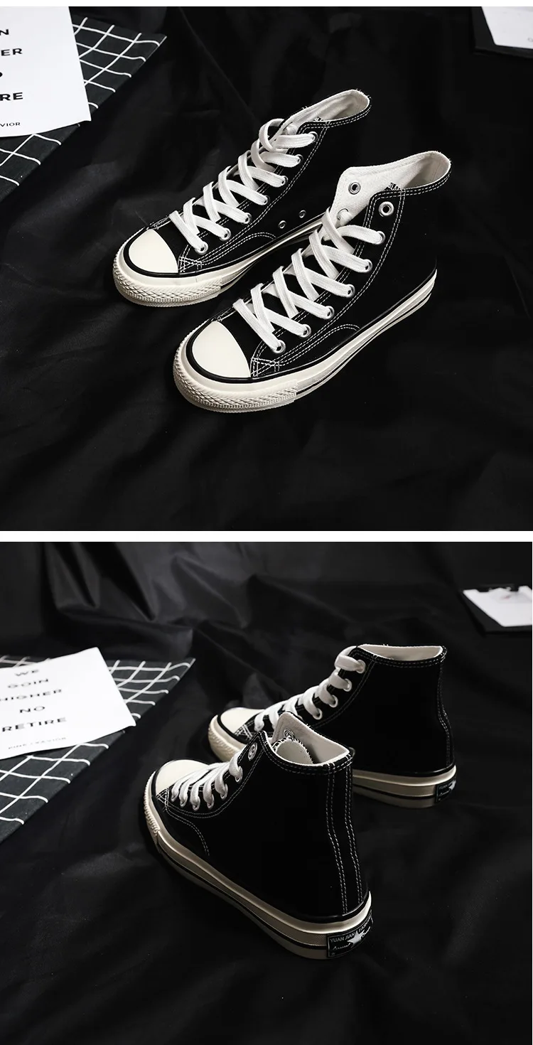 Emperor Step yuanjian Ryan Vulcanized Shoes Base-Hight-top WOMEN'S Canvas Shoes Solid Color Casual Classic Engraved