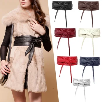 

Belt Obi Style Waist Band PU Leather For Women Wrap Around Soft temperament