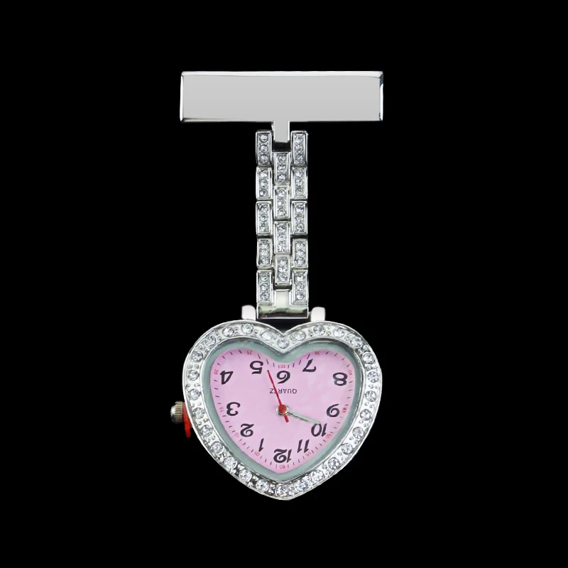 Nurse Pocket Watch Heart-shaped with Diamond Doctor Quartz Watches Brooch Medical Watch Pink Hospital Gift for Wife Girlfriend