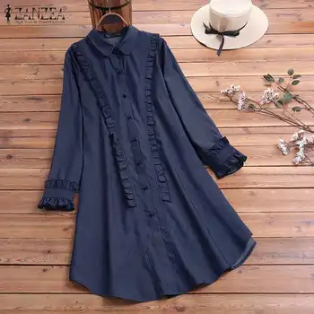 

Stylish Women's Asymmetrical Blouse 2020 ZANZEA Ruffle Tops Casual Button Down Shirts Female Solid Work Blusas Oversized Tunic