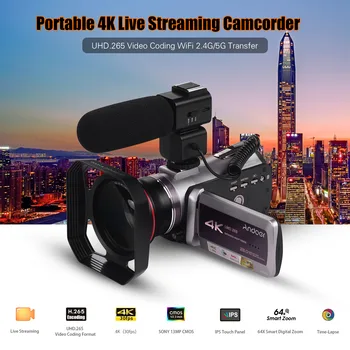 

Portable 4K 30FPS WiFi Digital Video Camera Camcorder 64X Digital Zoom IR Night Vision with Battery Wide Angle Lens Mic Hood