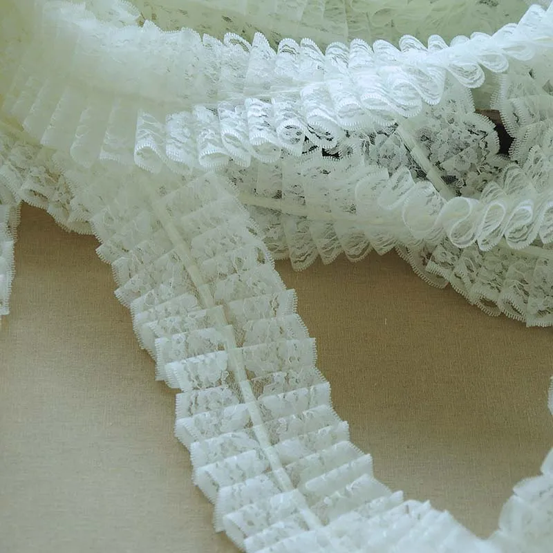 

1M Latest Pleated Lace Ribbon Trim 7.5cm DIY Sewing White Guipure Lace Fabric Dress Decoration Clothes Collar Craft Supplies QY3