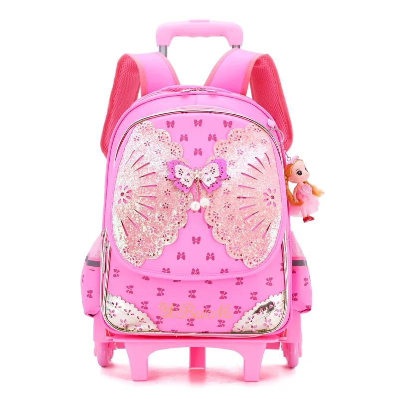 New Fashion Removable Children School Bags Waterproof for Girls Trolley Backpack Kids Wheel Bag Bookbag Travel Luggage Mochilas - Цвет: 2 wheels pink