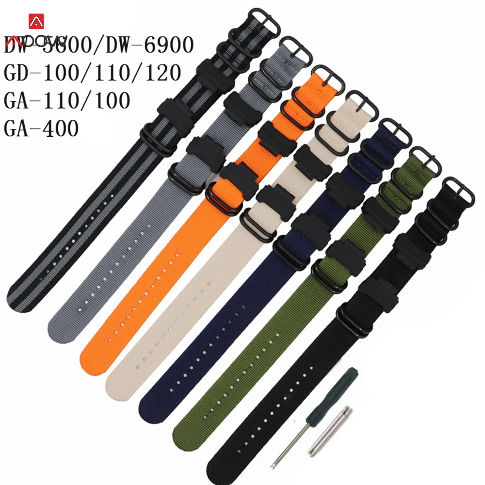 Нейлоновый ремешок NATO для часов Casio GD 110/ 100/120 GA 100/110/400 DW 5600 черный с пряжкой