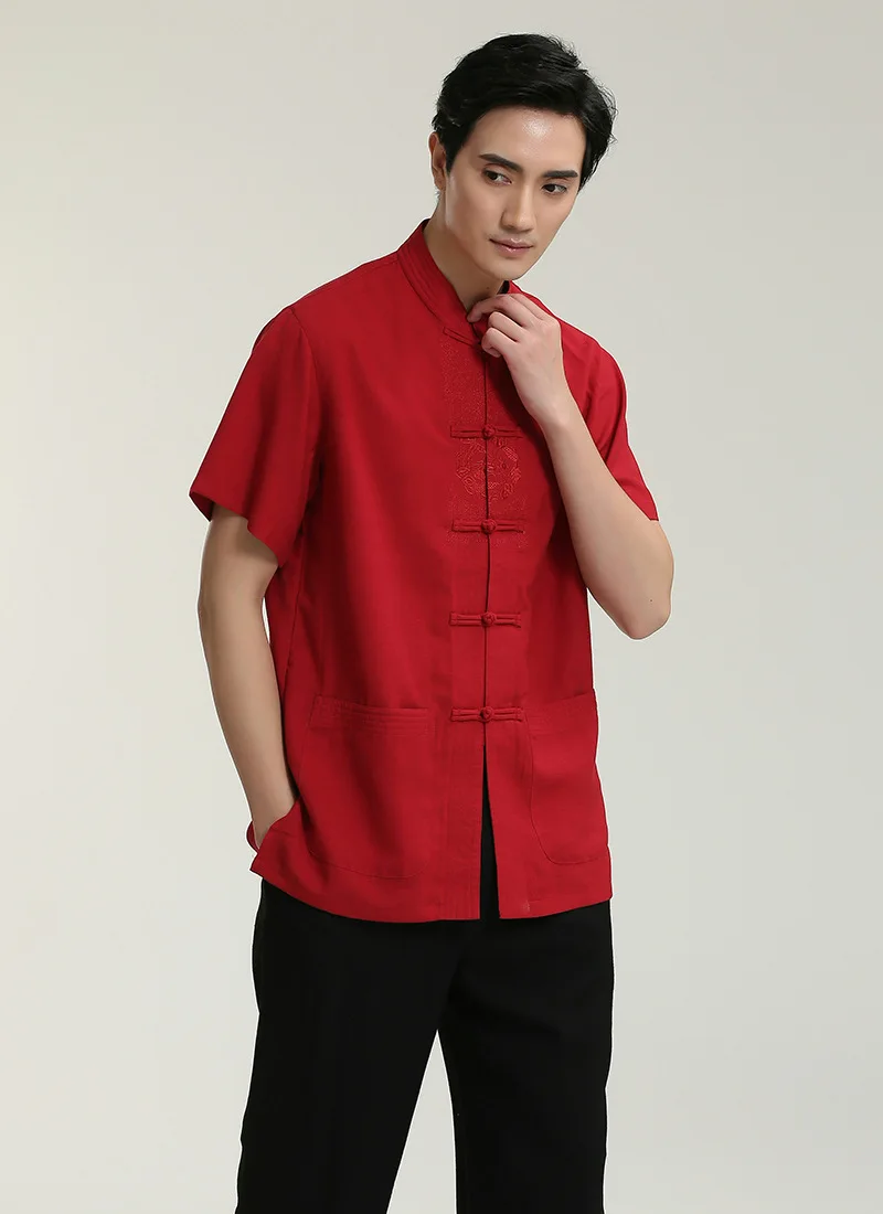 Chinese-style Chinese Style Flax 2708-2 Chinese Costume MEN'S Short Sleeved Tops Middle-aged Long-sleeved Shirt/Set
