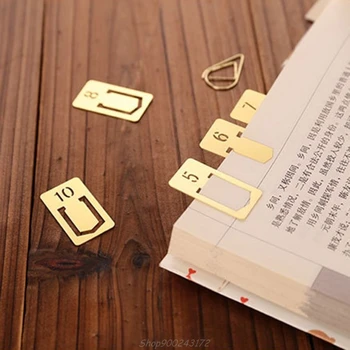 

12Pcs Brass Bookmarks Number Metal Index Clamp Line Book Marker Stationery School Supplies Gift Au26 20 Dropship