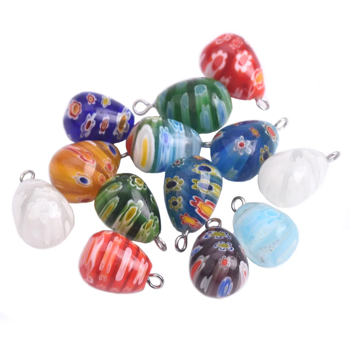 10pcs Mixed 20x12mm Teardrop Millefiori Glass Loose Pendants lot for DIY Necklace Jewelry Making Findings