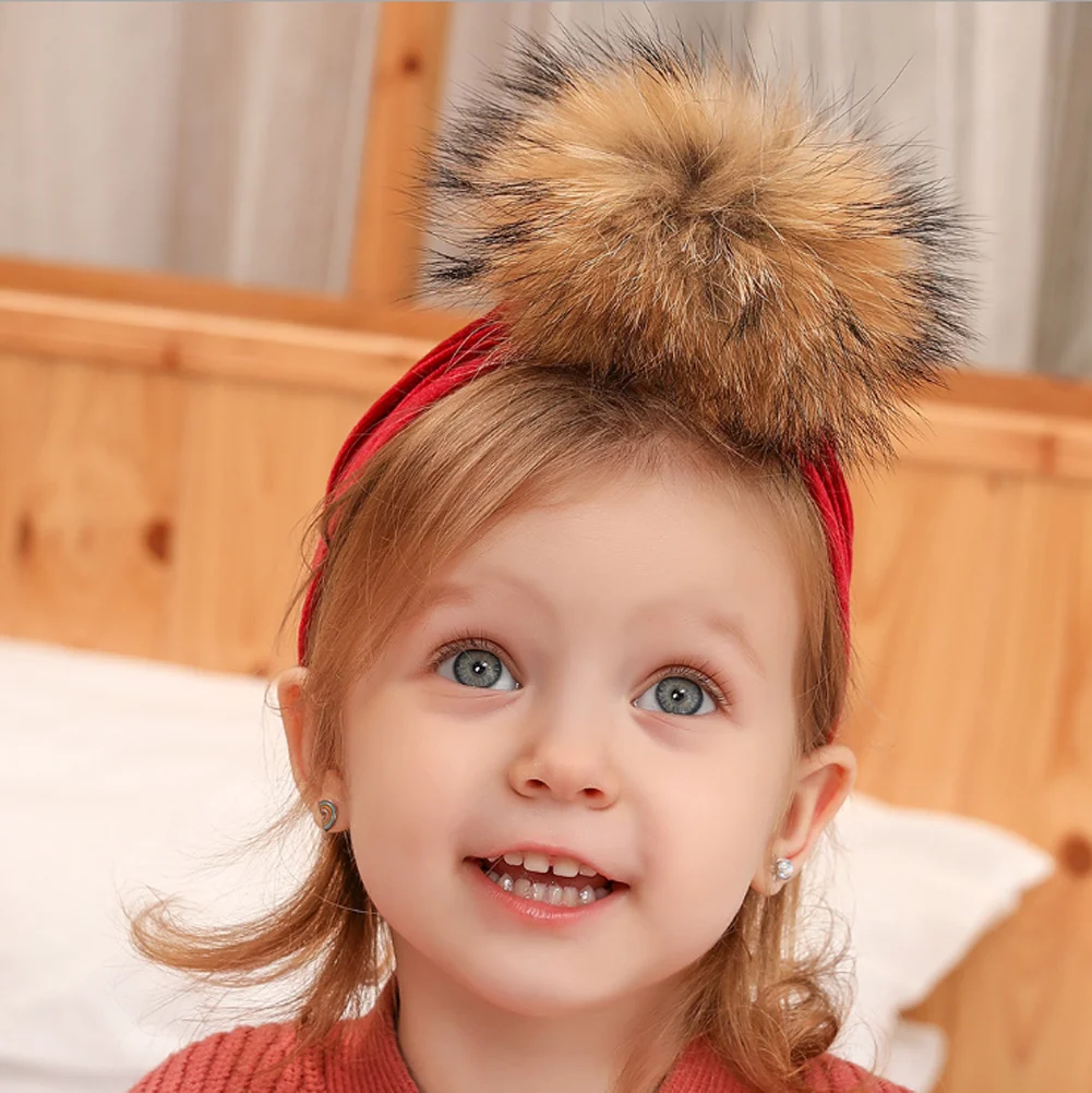 Meihuida/осенне-зимняя шапочка для маленьких девочек от 1 года до 2 лет, помпон для волос с помпоном из искусственного меха, мягкая эластичная бархатная шапочка-тюрбан