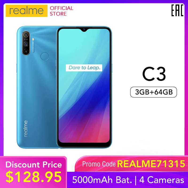 Realme C3 5000mAh batterie téléphone portable 3GB RAM 32GB 64GB ROM Helio G70 processeur 12MP AI double caméra HD Mini goutte plein écran NFC | AliExpress